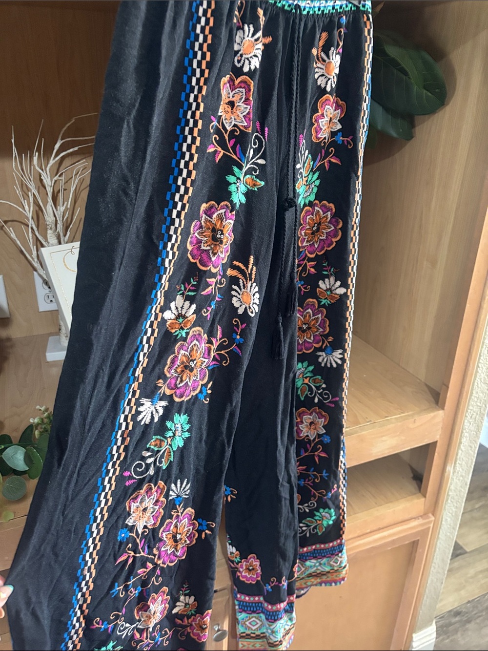 Flying Tomato Black Wide Leg Embroidered Palazzo Pants - Picture 2 of 6